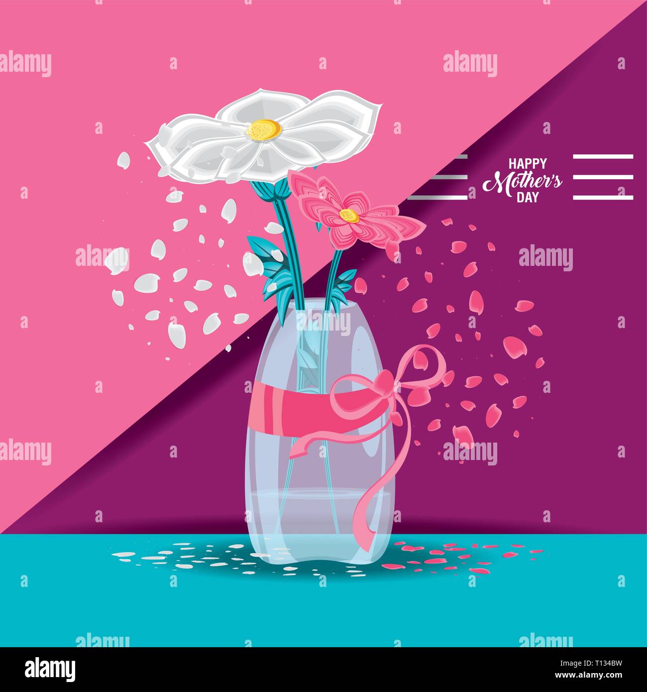 happy mother day card with flowers in vase vector illustration design ...