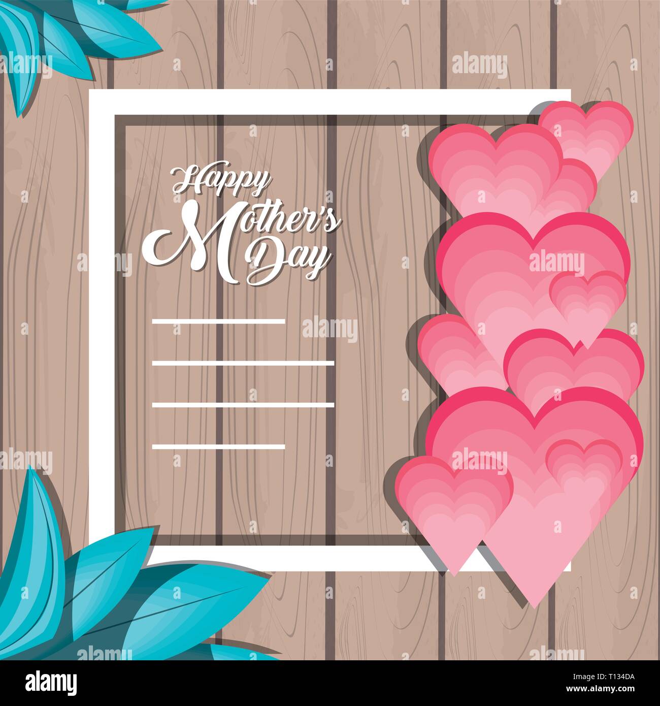 happy mother day card with hearts and square frame vector illustration ...