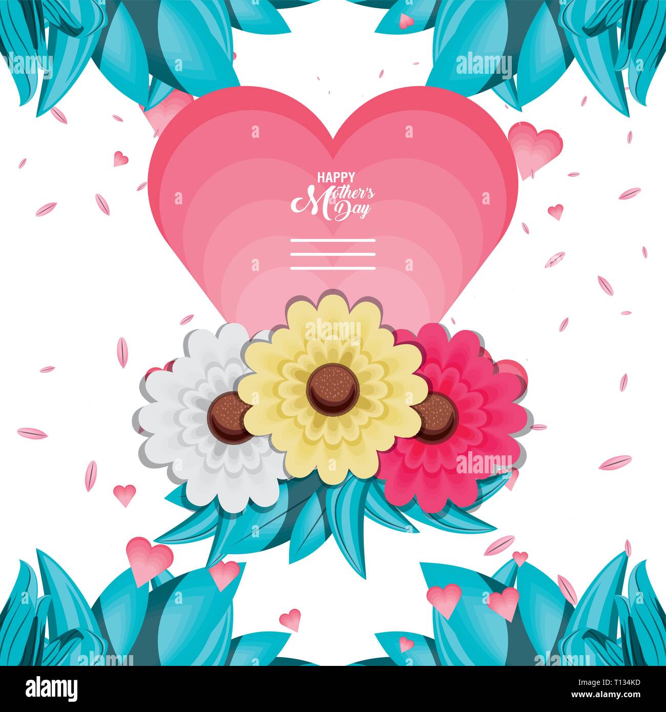 happy mother day card with flowers and heart vector illustration design ...