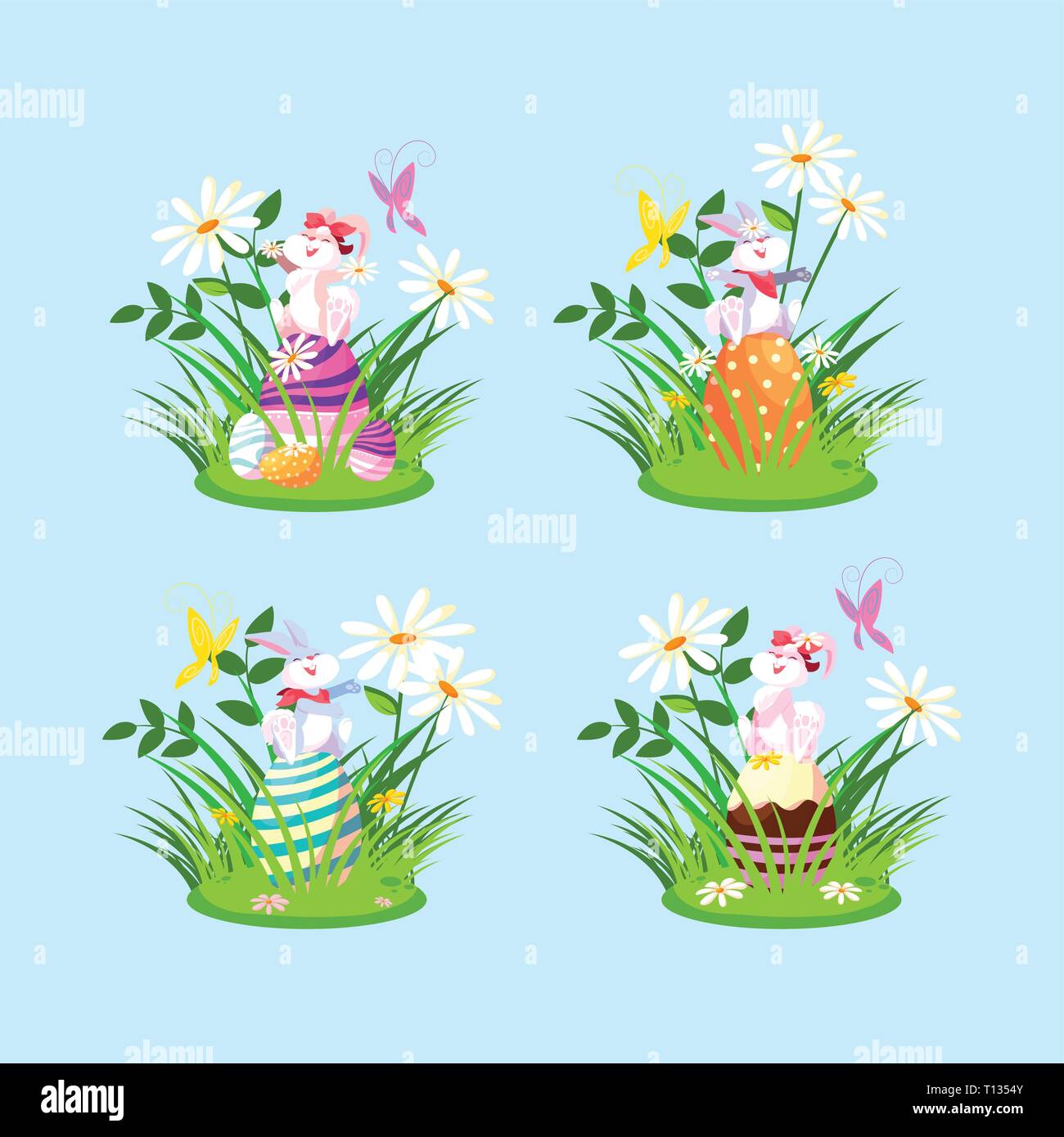 group rabbits with eggs of easter in garden vector illustration design ...