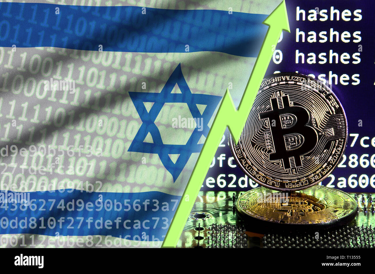 Israel bitcoin flag, national flag cryptocurrency concept black background  Stock Photo - Alamy