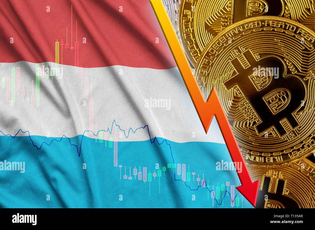 Luxembourg bitcoin flag, national flag cryptocurrency concept black  background Stock Photo - Alamy
