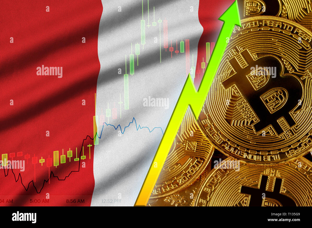 Peru bitcoin flag, national flag cryptocurrency concept black background  Stock Photo - Alamy