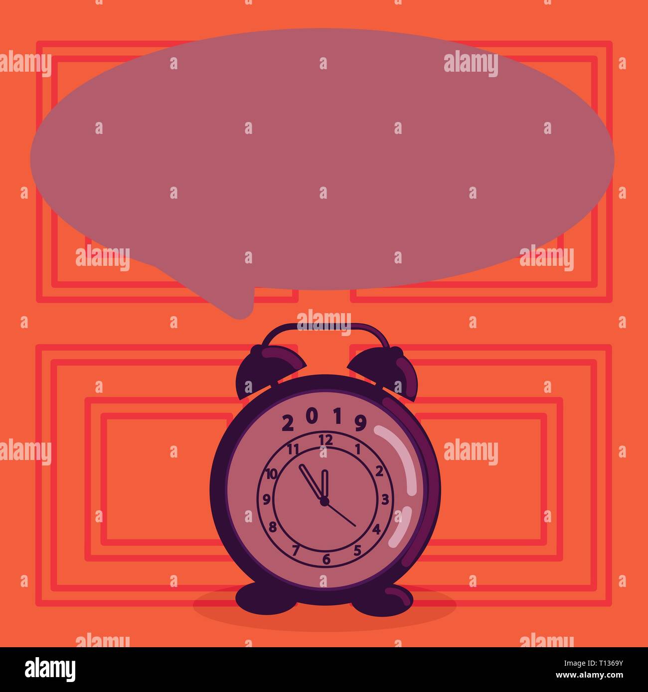 Round Blank Speech Balloon in Pastel Shade and Colorful Analog Alarm Clock Design business concept Empty copy space modern abstract background Stock Vector