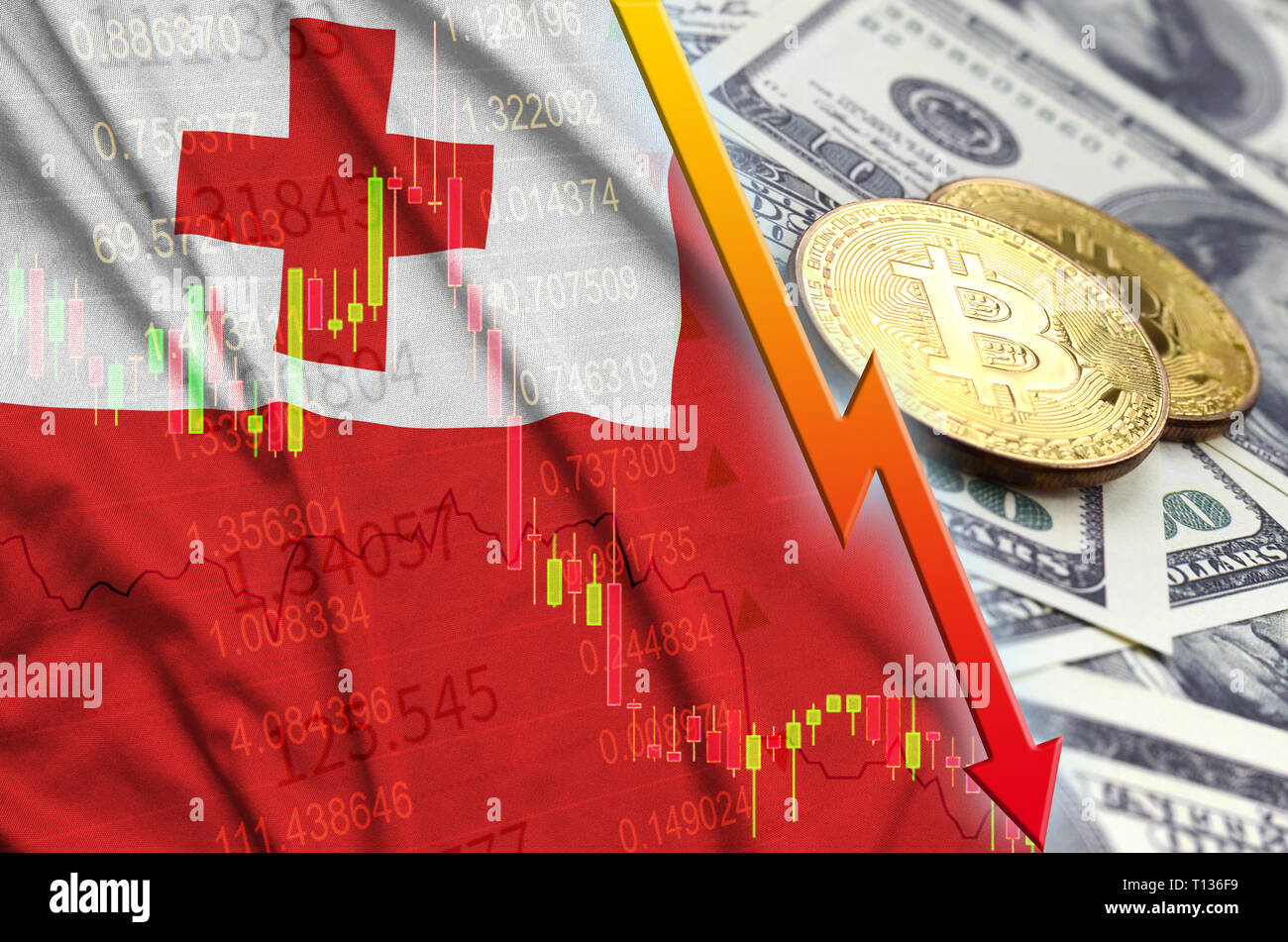 Tonga Bitcoin Flag National Flag Cryptocurrency Concept Black Background Stock Photo Alamy
