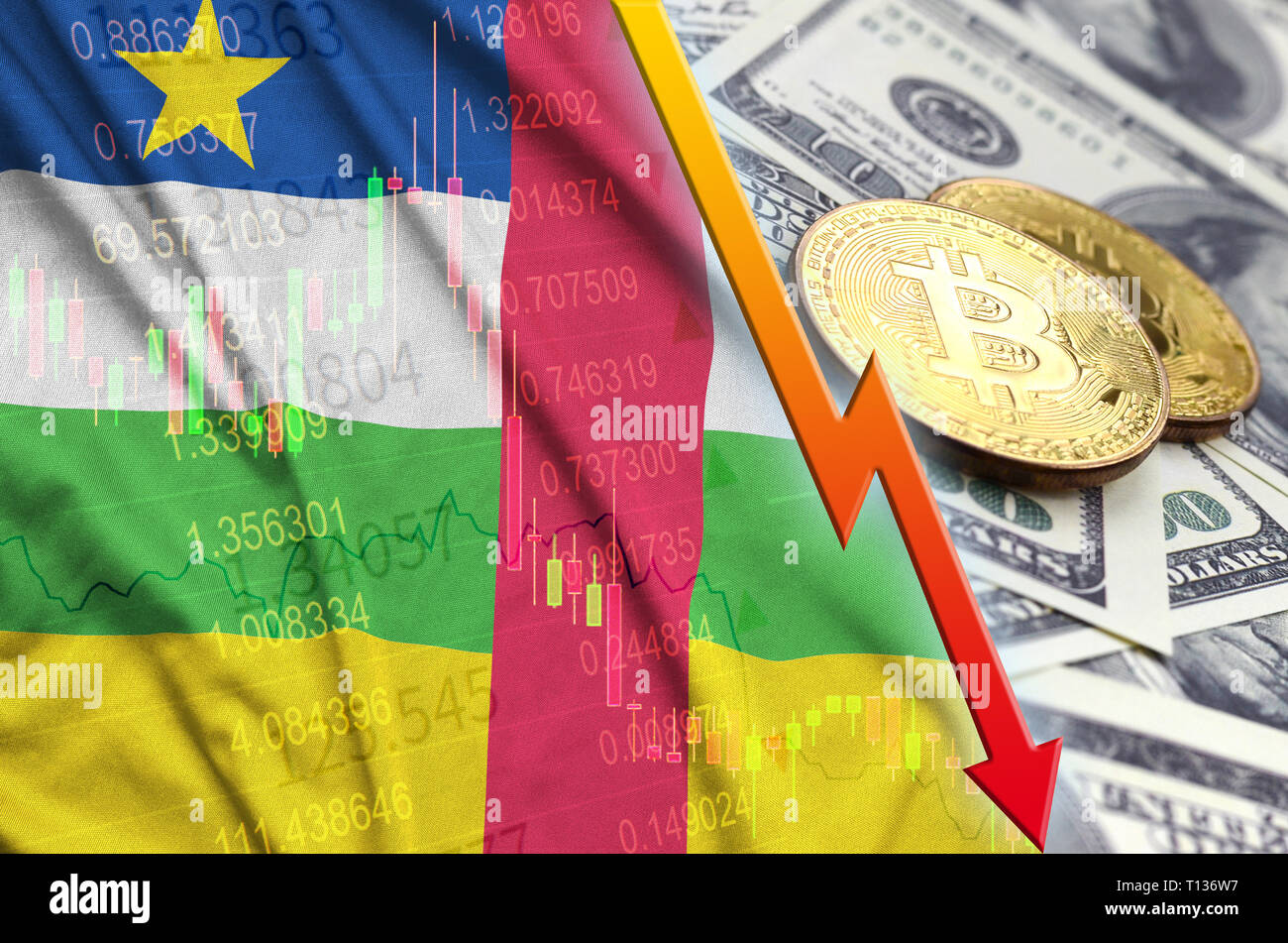 Central African Republic bitcoin flag, national flag cryptocurrency concept  black background Stock Photo - Alamy