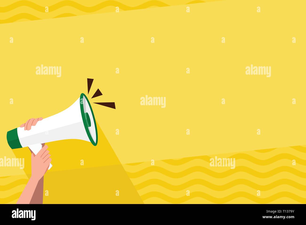 Human Hand Holding Tightly a Megaphone with Sound Icon and Blank Text ...