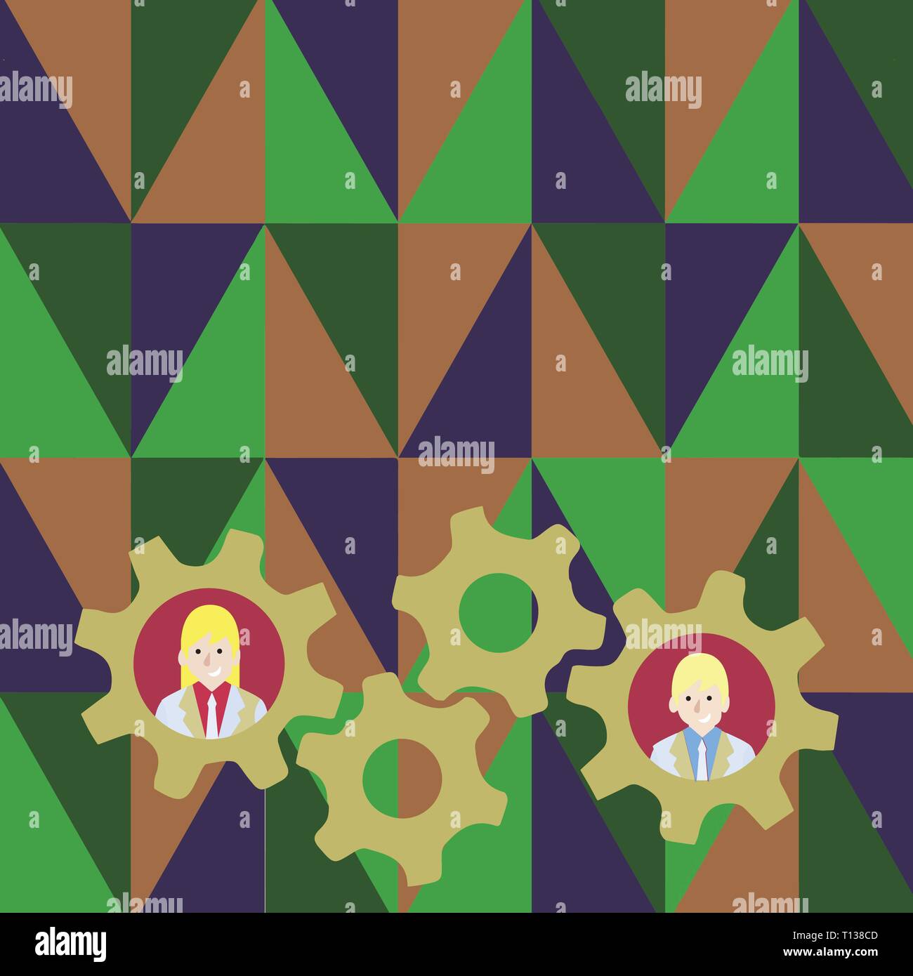 Two Business People Each Inside Colorful Cog Wheel Gears for Teamwork ...