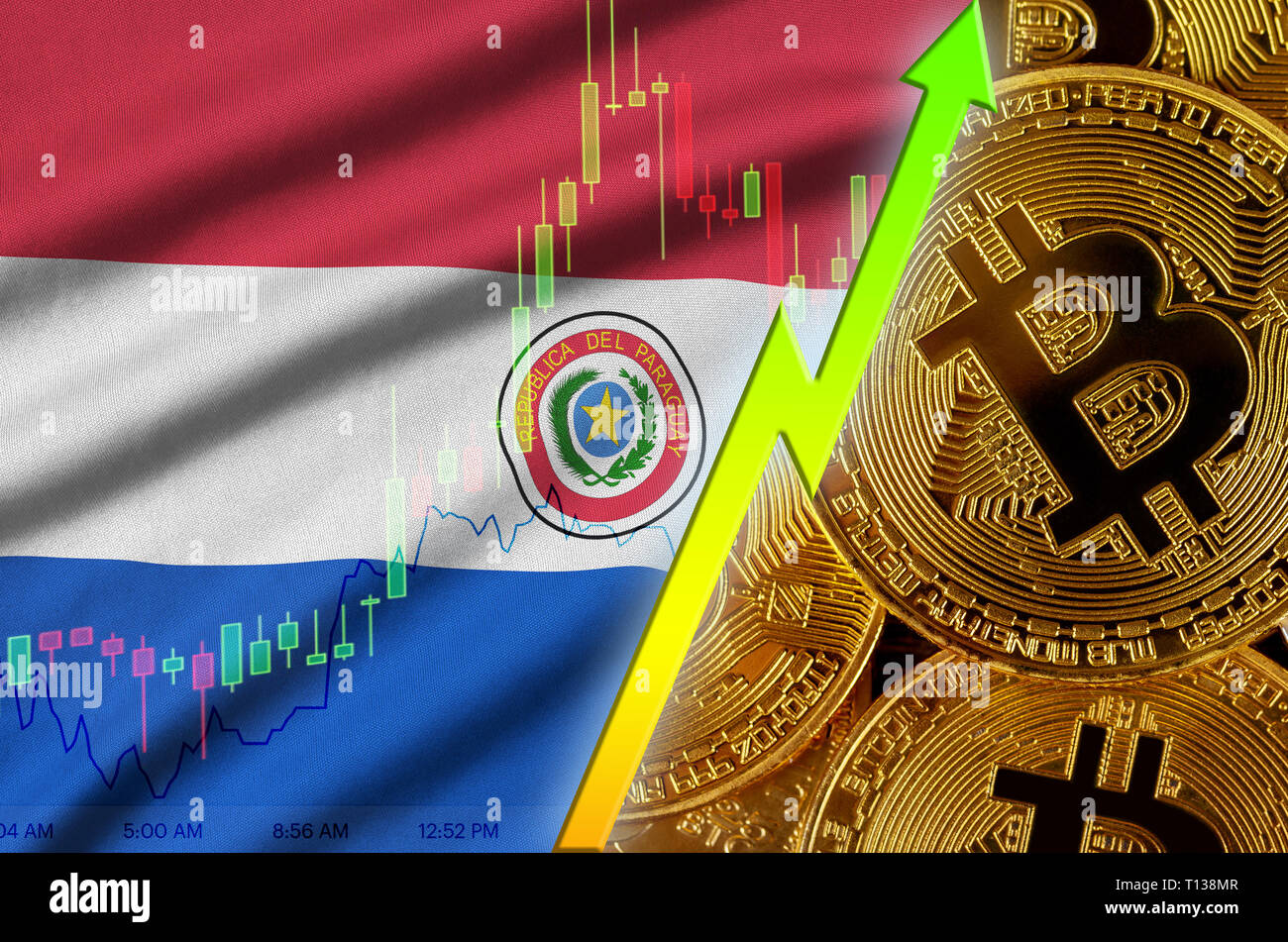 Paraguay bitcoin flag, national flag cryptocurrency concept black  background Stock Photo - Alamy