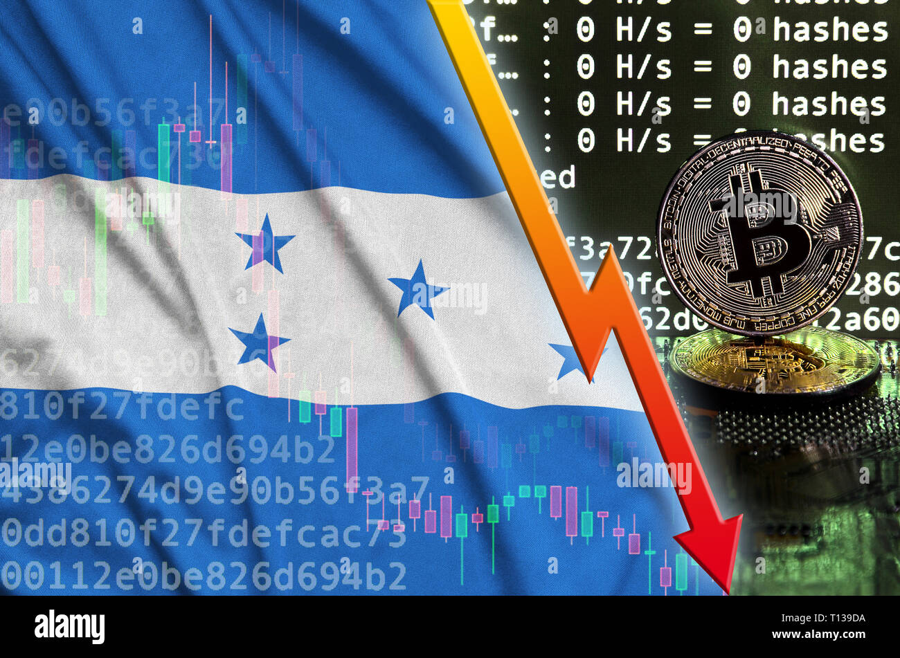 Honduras bitcoin flag, national flag cryptocurrency concept black  background Stock Photo - Alamy