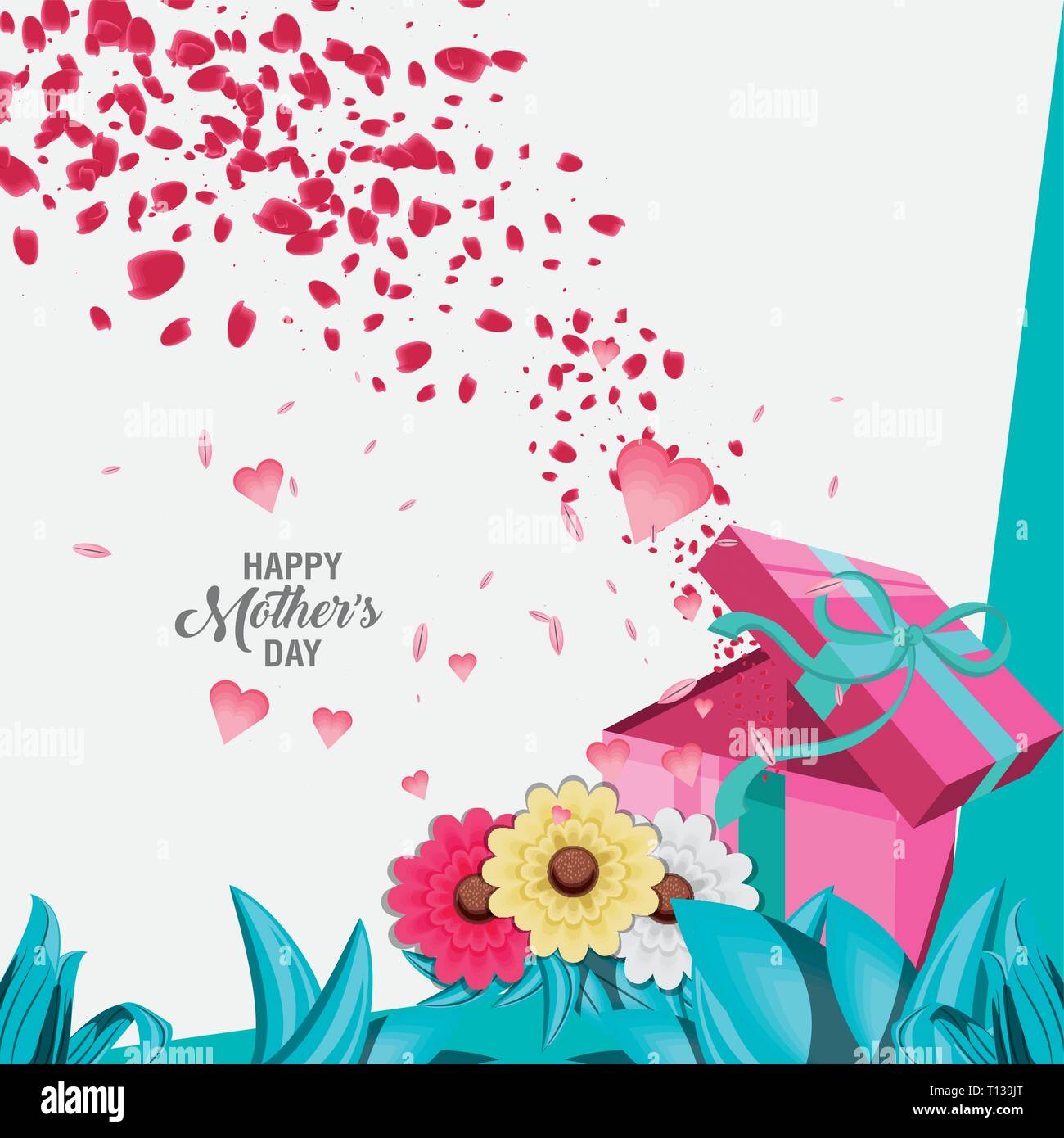 happy mother day card with flowers and gift vector illustration design ...