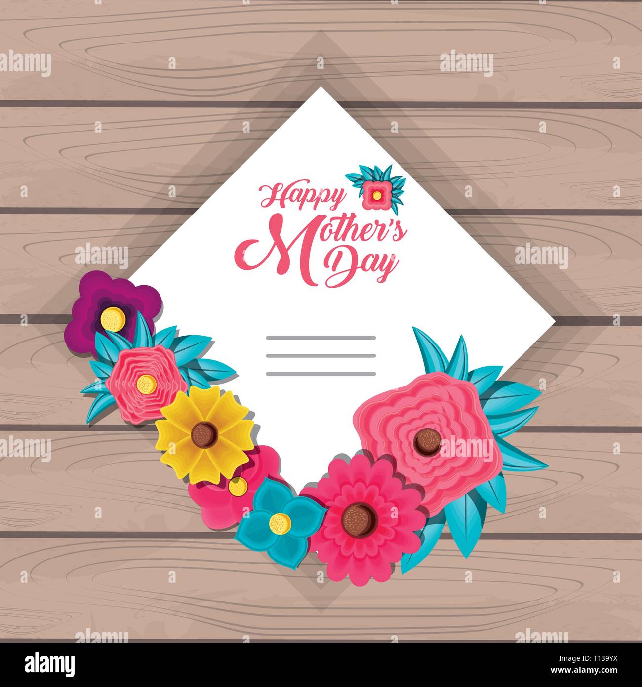 happy mother day card with flowers and frame square vector illustration ...