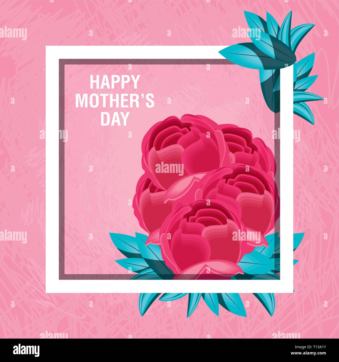 happy mother day card with flowers and frame square vector illustration ...