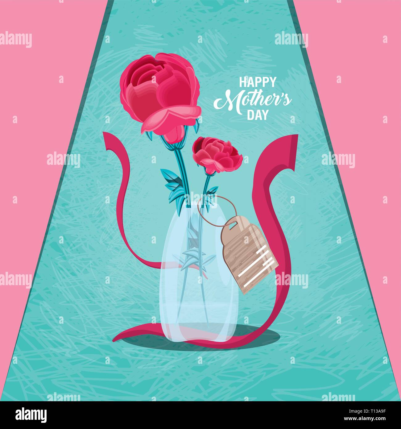 happy mother day card with flowers in vase vector illustration design ...