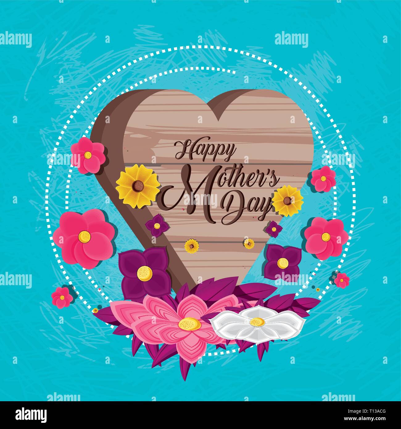 happy mother day card with flowers and heart vector illustration design ...