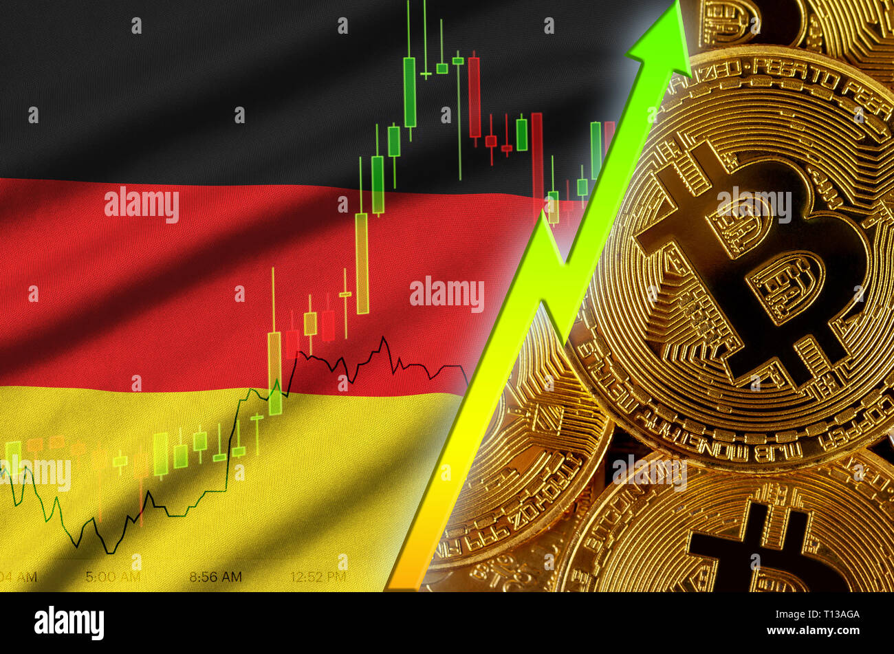 Germany Flag And Cryptocurrency Growing Trend With Many Golden - 