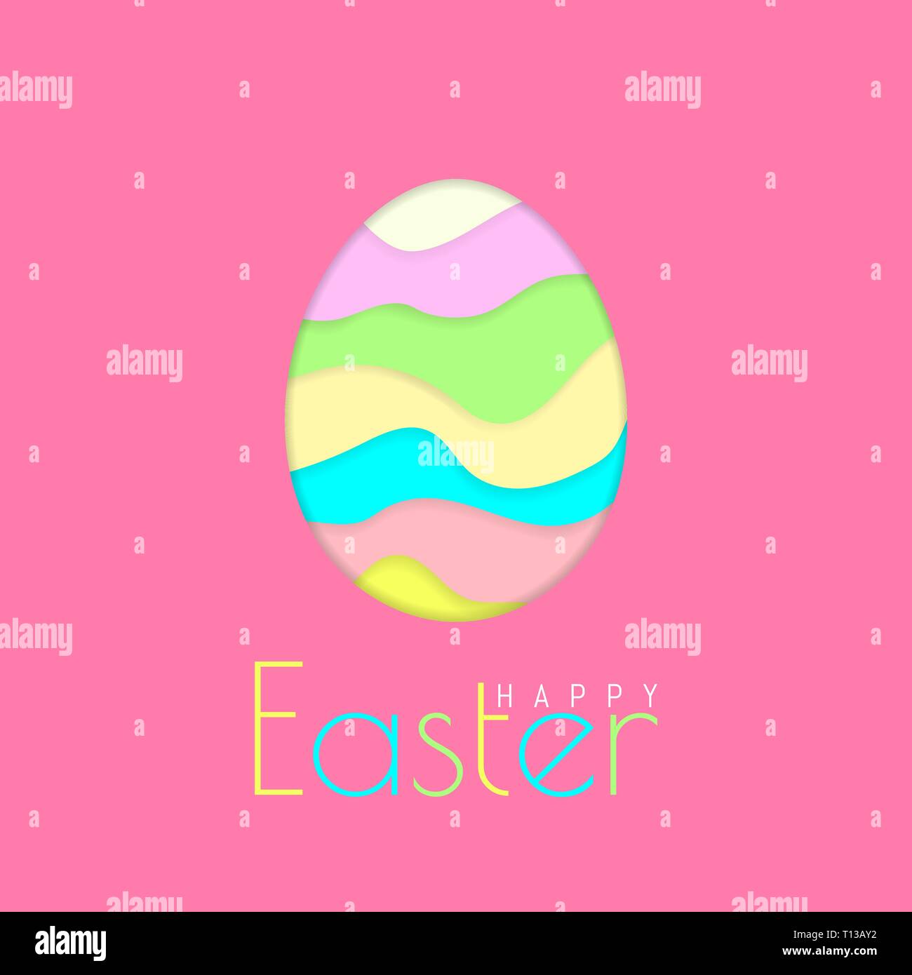 Happy Easter Greeting Card with Color Paper Easter Egg on Pink ...