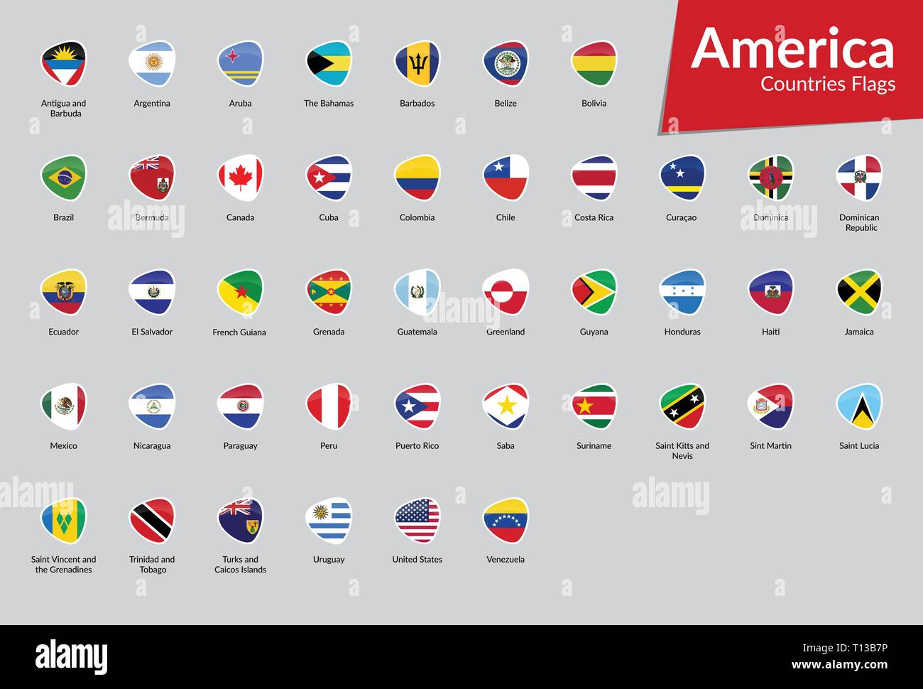 American Continent Countries Flags vector icon collection Stock Vector
