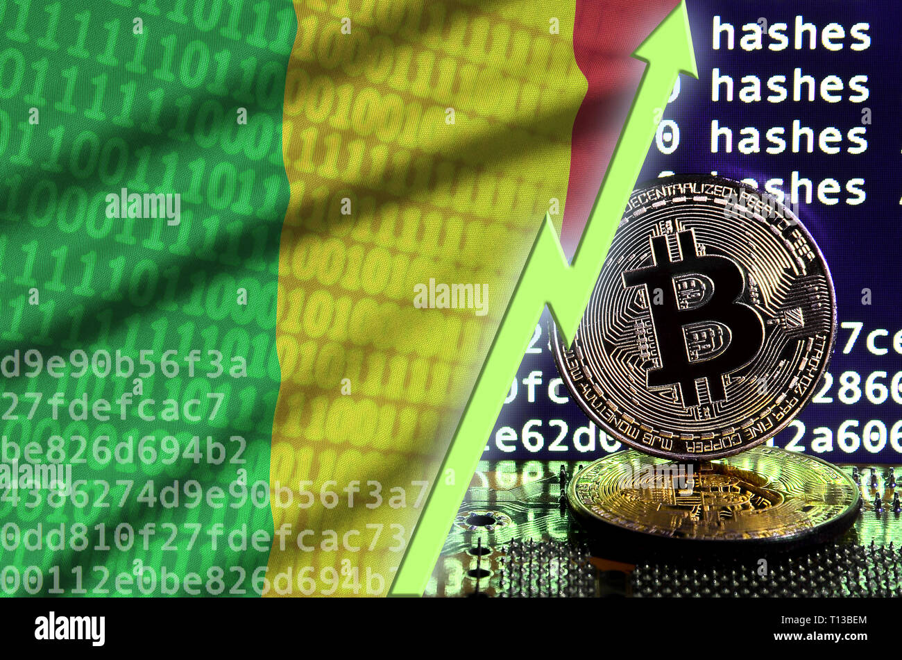 Mali bitcoin flag, national flag cryptocurrency concept black background  Stock Photo - Alamy