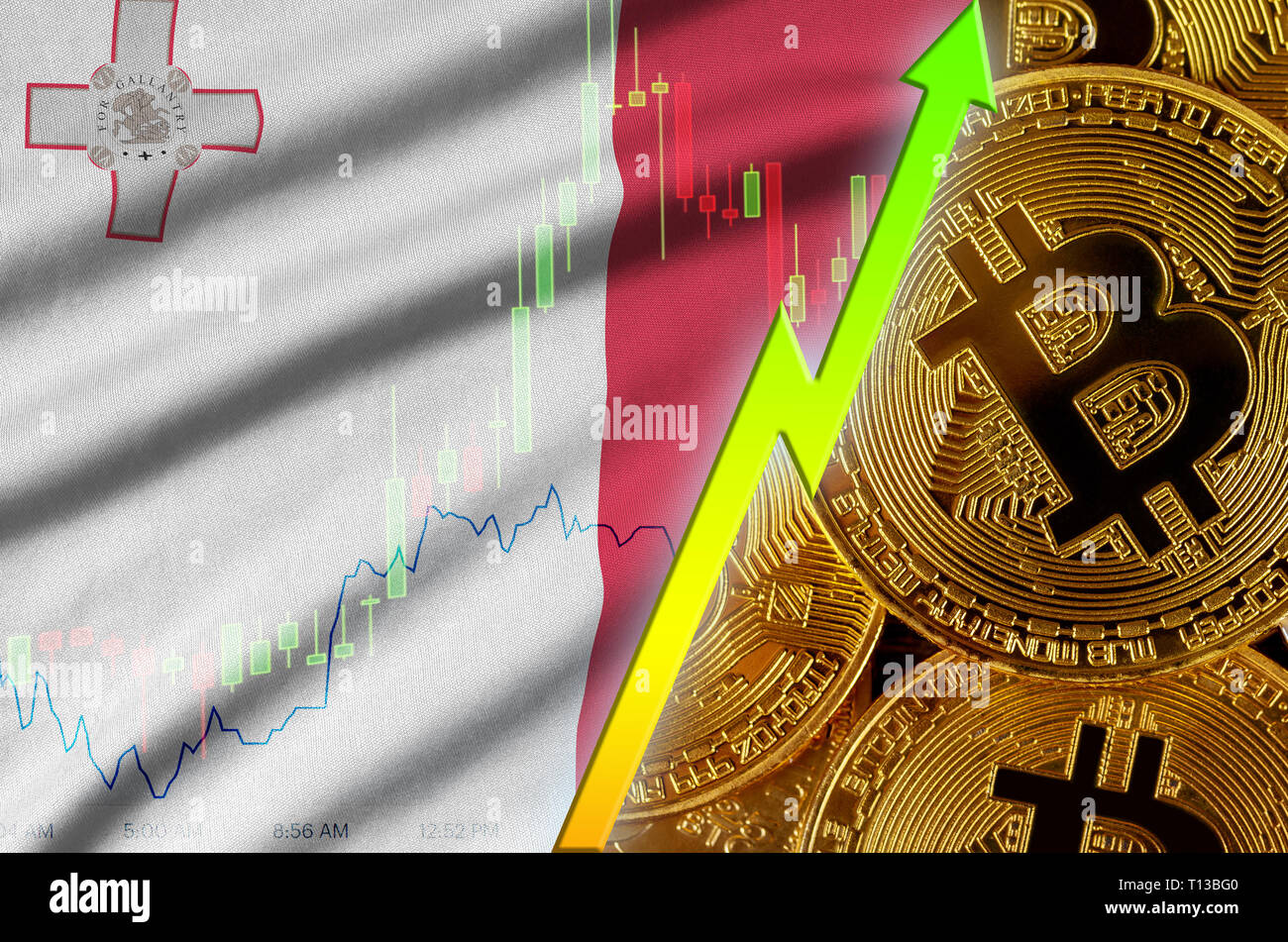 Malta bitcoin flag, national flag cryptocurrency concept black background  Stock Photo - Alamy