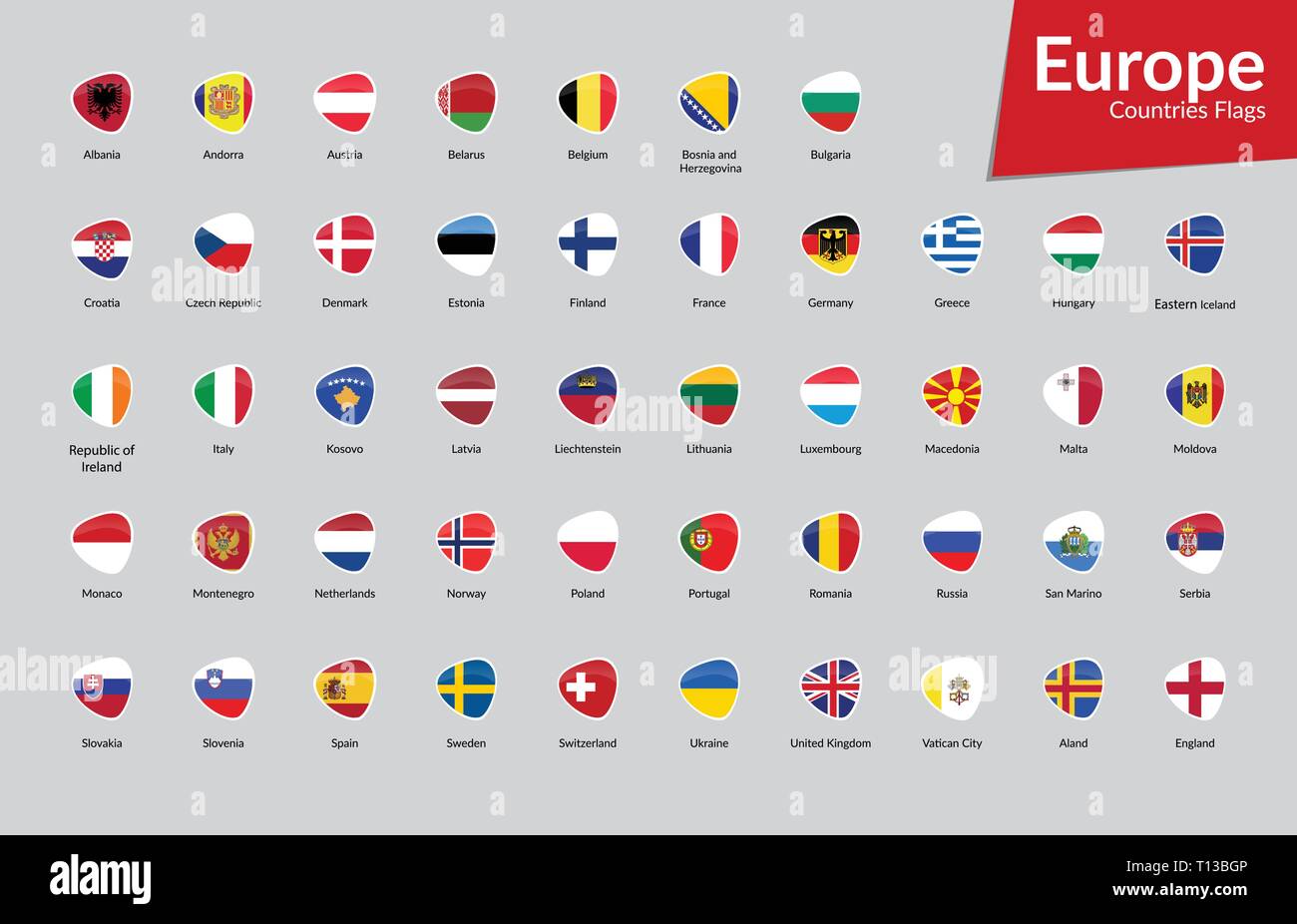 European Continent Countries Flags vector icon collection Stock Vector