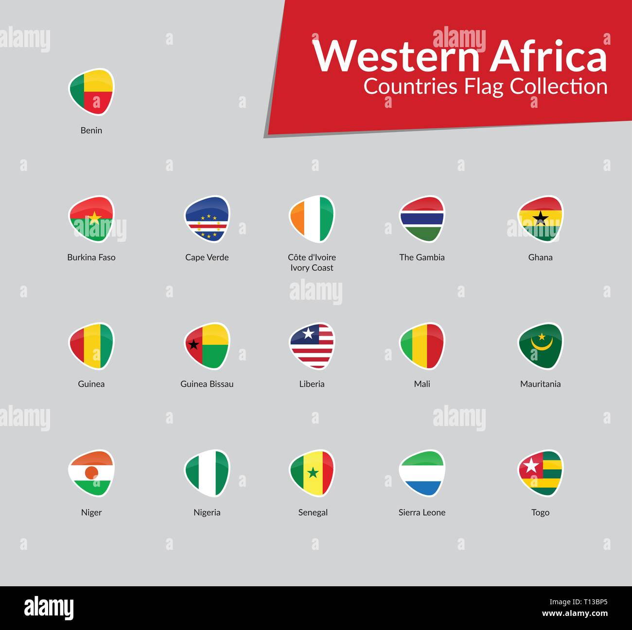 Western Africa Continent Countries Flags vector icon collection Stock Vector