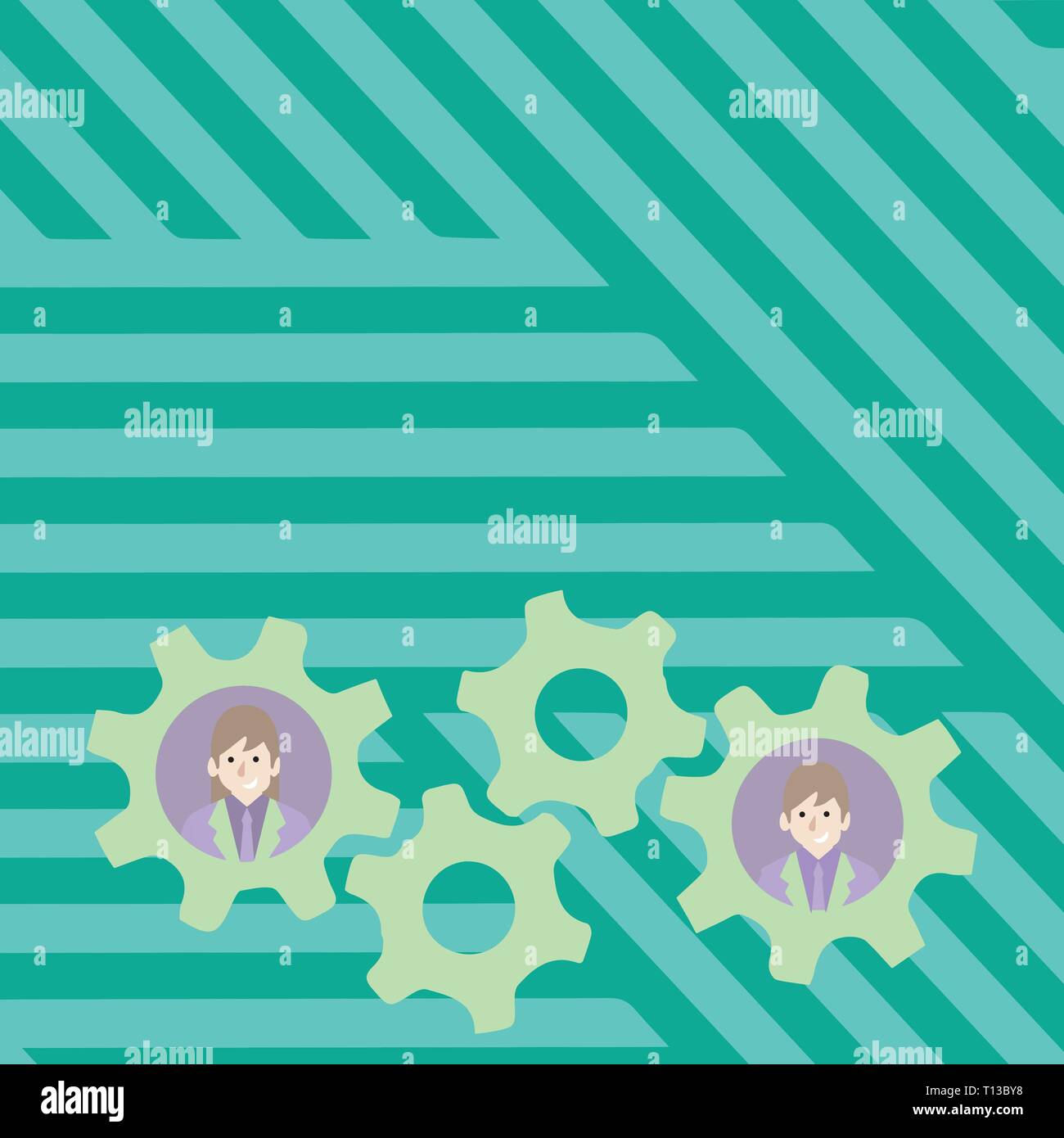 Two Business People Each Inside Colorful Cog Wheel Gears for Teamwork ...