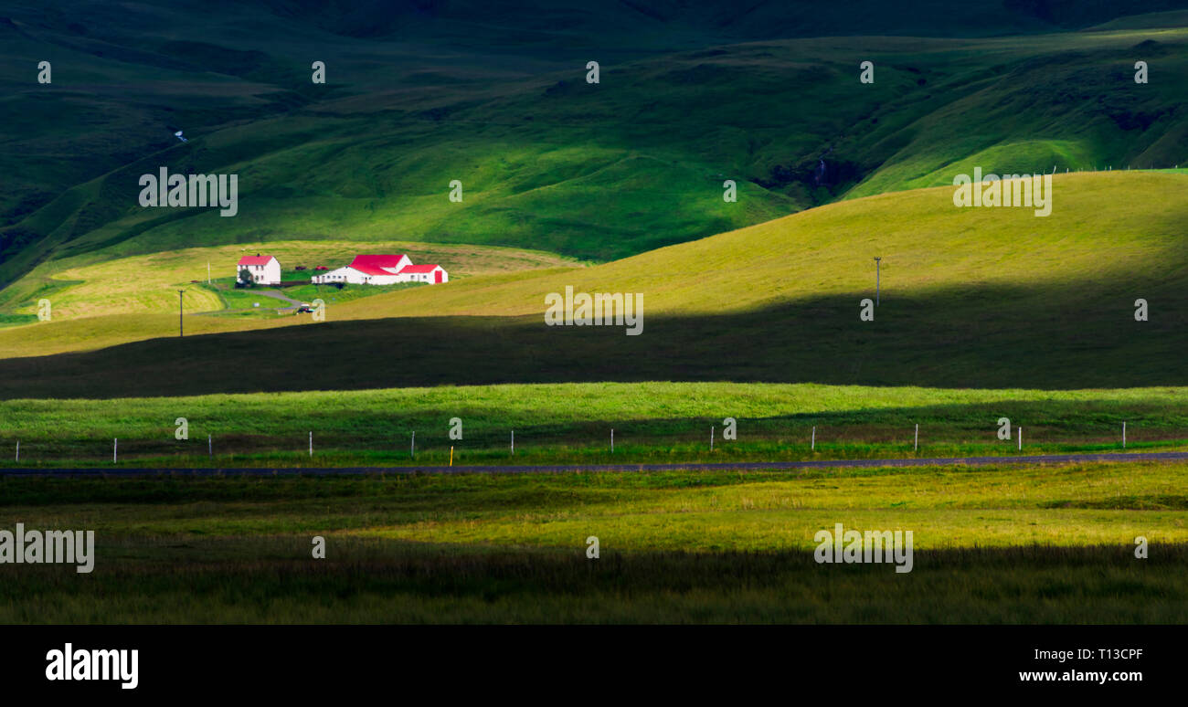 Farm house in the mountain, south Iceland Stock Photo