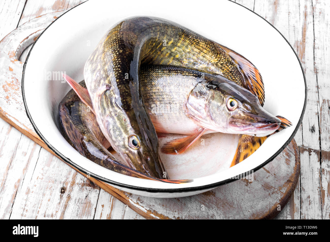 Two raw pike with spices in a bowl.Raw fish with spices for cooking Stock  Photo - Alamy