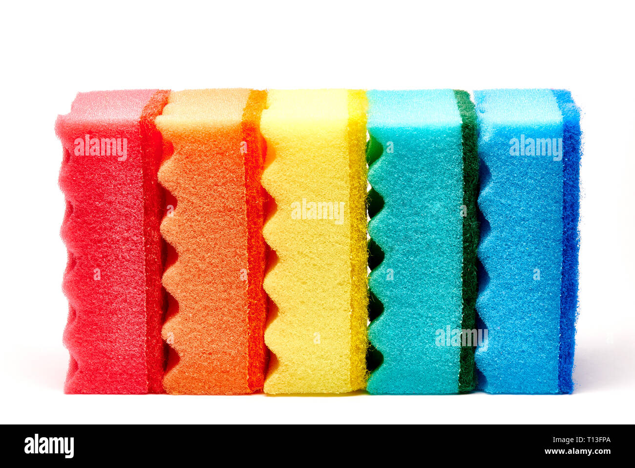 Multicolored kitchen sponges on a white background Stock Photo Alamy