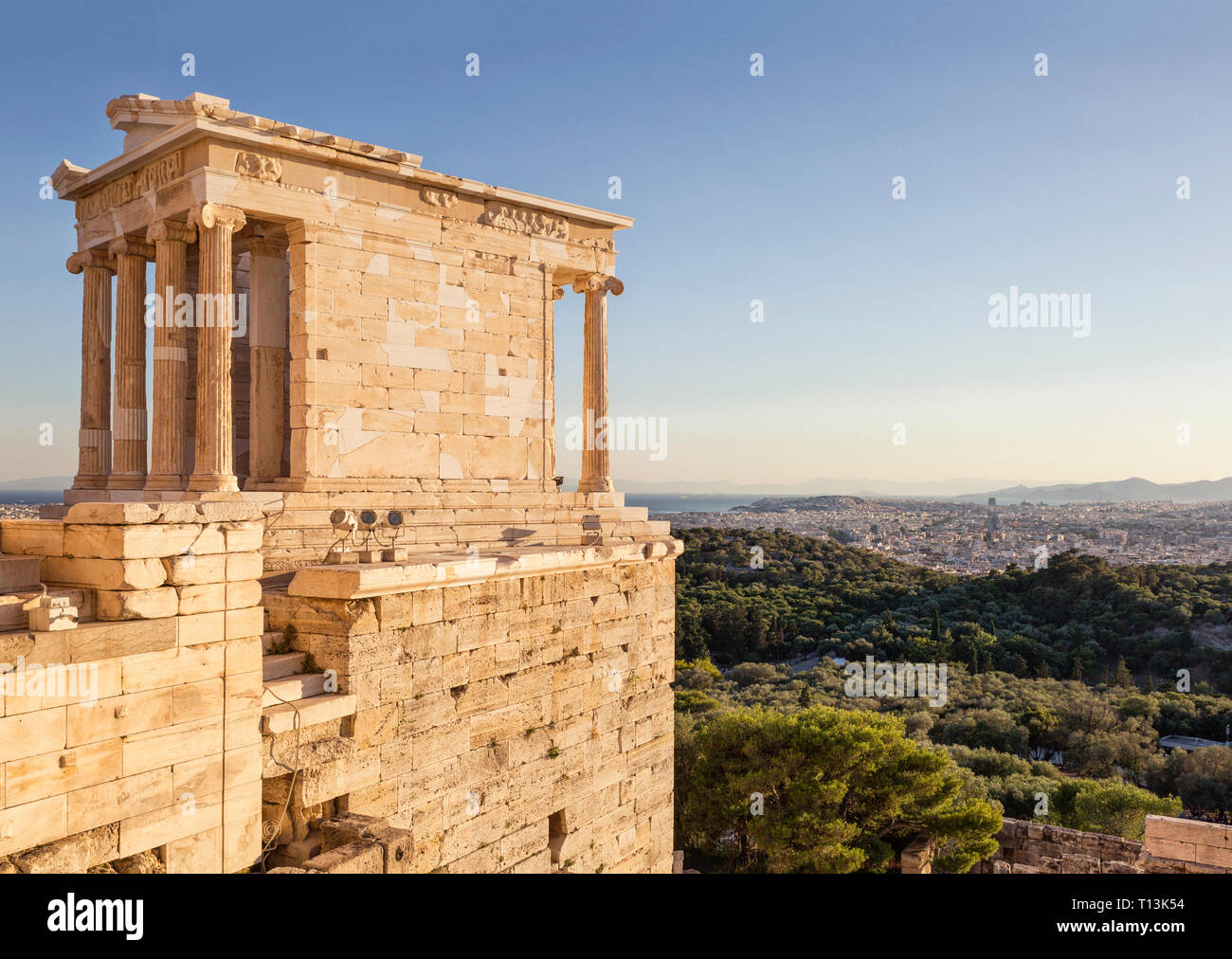 Greece, Athens, Acropolis, Temple of Athena Nike at sunset Stock Photo