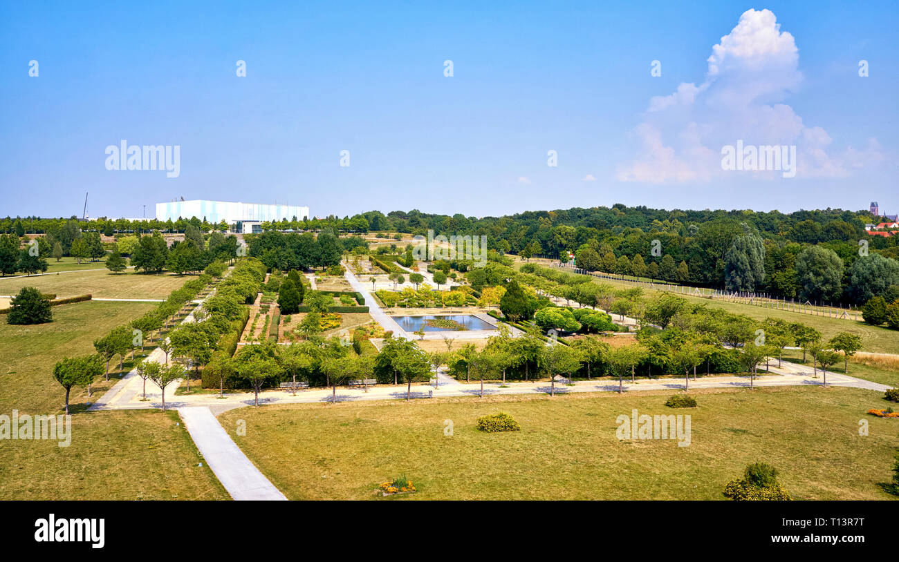 Panorama from the Bürgerpark in the Hanseatic city Wismar. The Federal Garden Show took place in this park. Mecklenburg-Vorpommern, Germany Stock Photo