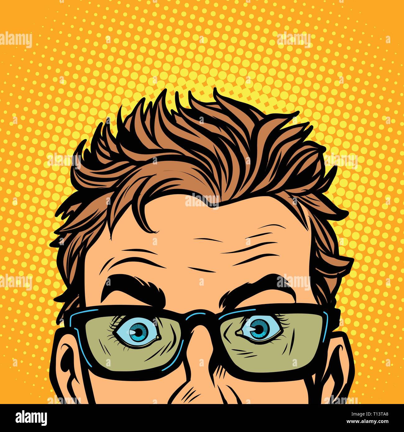 Man look glasses Stylish young man. Serious funny Stock Vector