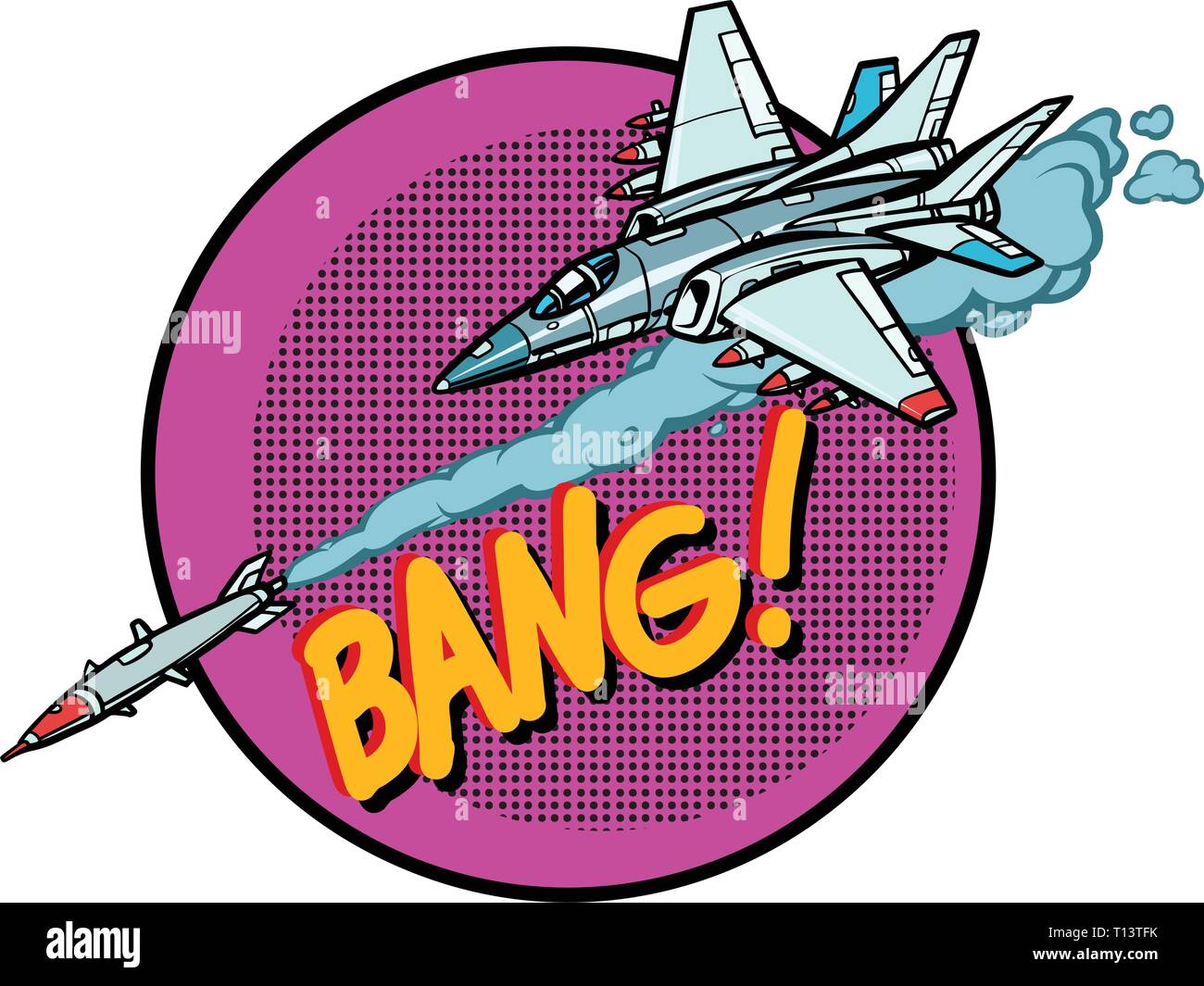 military aircraft attacked by missile, army air force Stock Vector