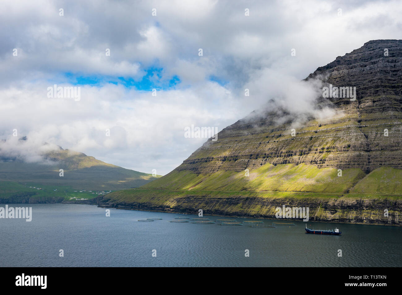 Denmark, Faroe islands, Huge fjord between Bordoy and Vidoy Stock Photo