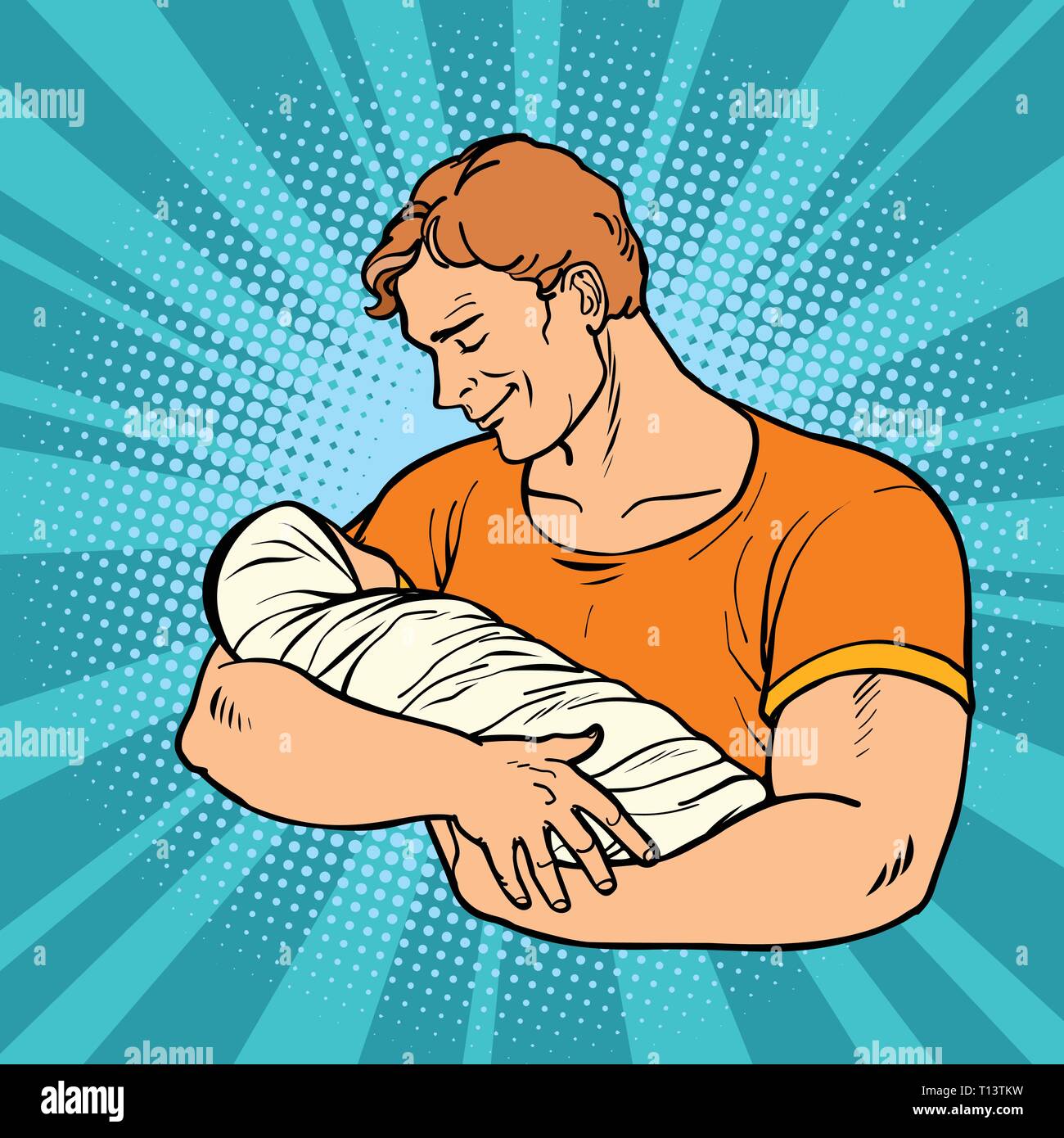 father with newborn. family husband and child birthday Stock Vector