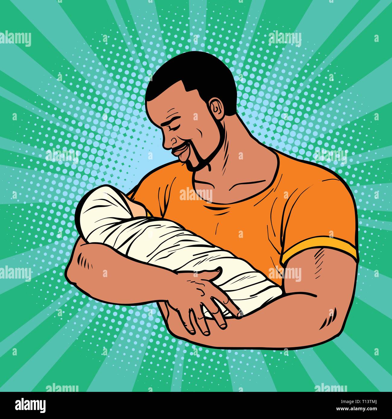 african father with newborn. family husband and child birthday Stock Vector