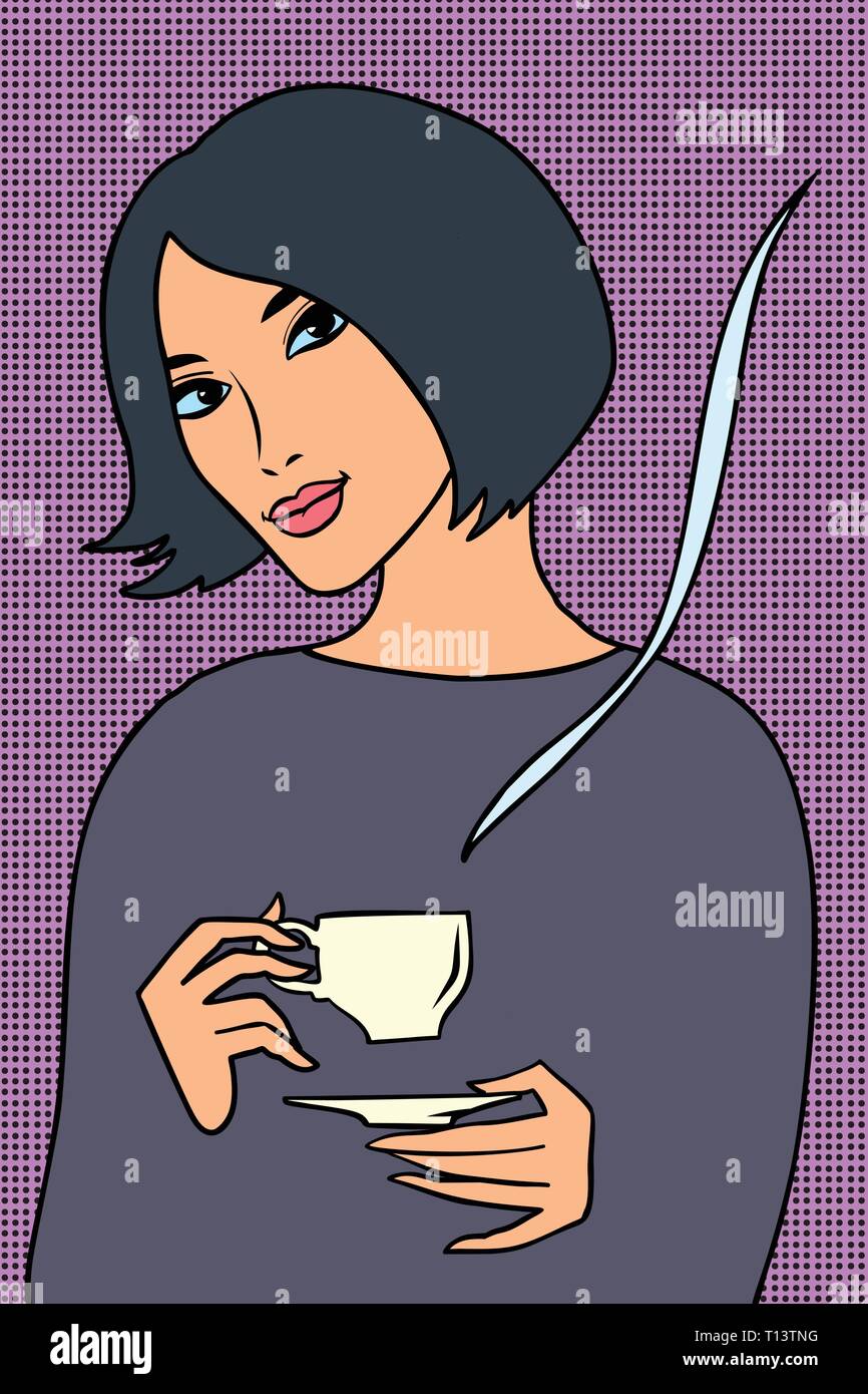 Asian woman with a Cup of coffee Stock Vector