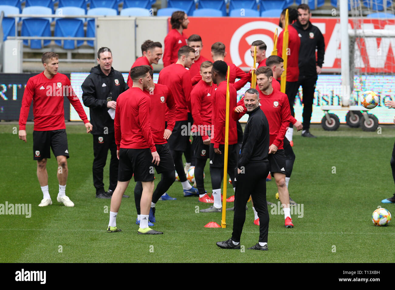 Cardiff, UK. 23rd Mar, 2019. Ryan Giggs, the Wales football team manager during the Wales football squad training at the Cardiff City Stadium in Cardiff, South Wales on Saturday 23rd March 2019. the team are preparing for their UEFA Euro 2020 quailfier against Slovakia tomorrow. pic by Andrew Orchard/Alamy Live News Stock Photo