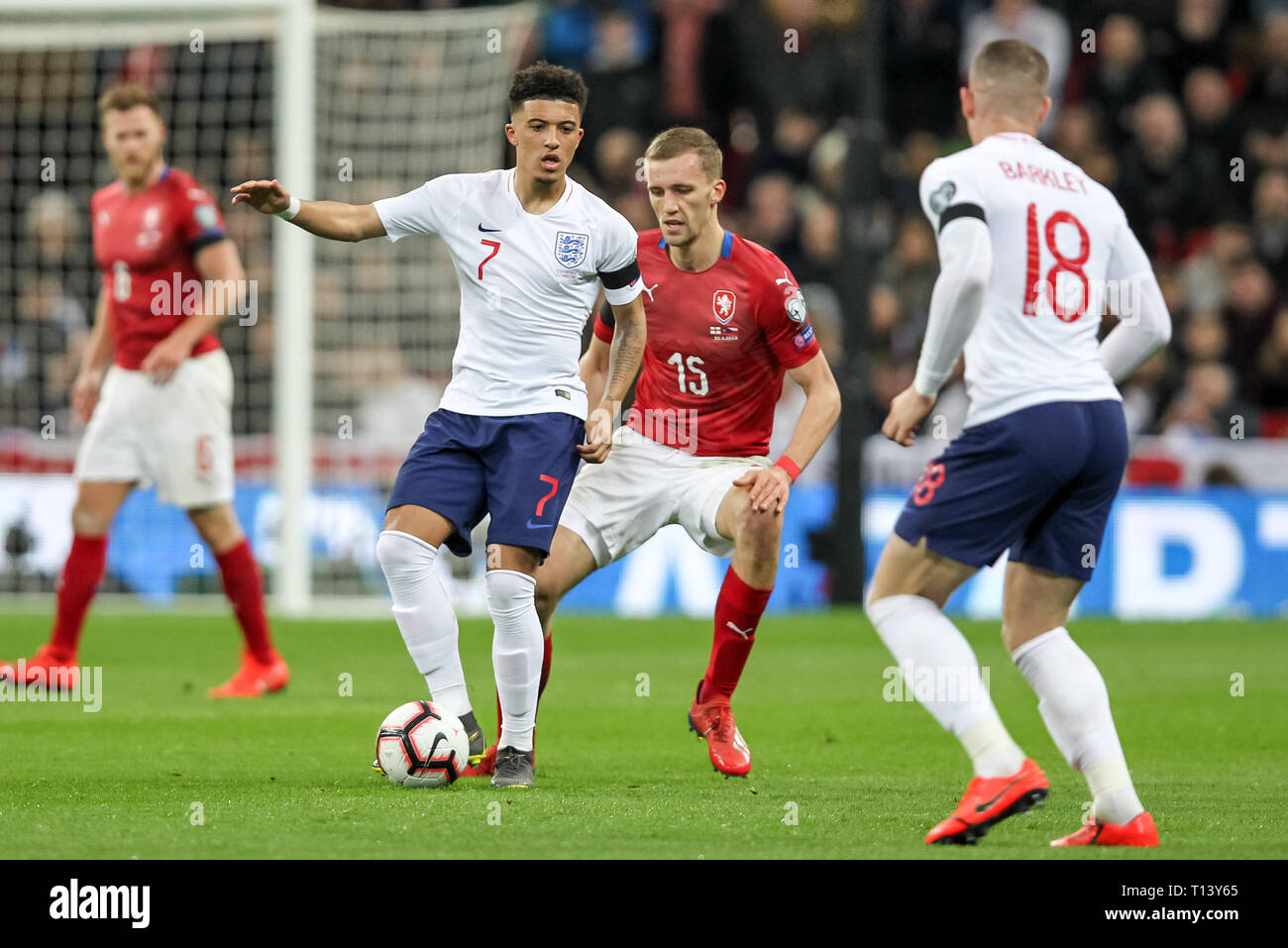 London, UK. 22nd Mar, 2019. Jadon Sancho of England during the UEFA Euro Qualifier Group A match between England and Czech Republic at Wembley Stadium, London, England on 22 March 2019. Photo by Ken Sparks. Editorial use only, license required for commercial use. No use in betting, games or a single club/league/player publications. Credit: UK Sports Pics Ltd/Alamy Live News Stock Photo