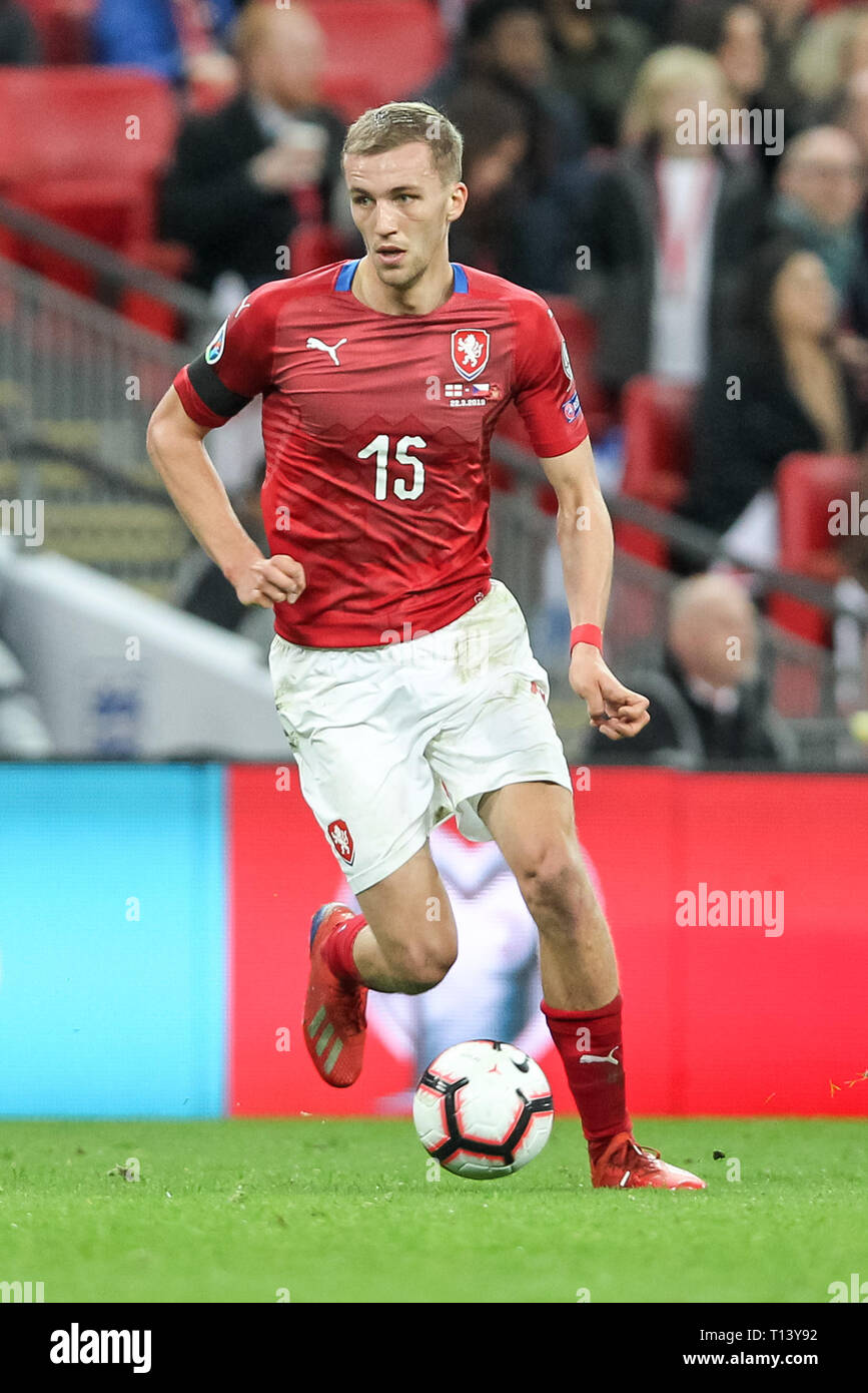 London, UK. 22nd Mar, 2019. Tomas Soucek of Czech Republic during the UEFA Euro Qualifier Group A match between England and Czech Republic at Wembley Stadium, London, England on 22 March 2019. Photo by Ken Sparks. Editorial use only, license required for commercial use. No use in betting, games or a single club/league/player publications. Credit: UK Sports Pics Ltd/Alamy Live News Stock Photo