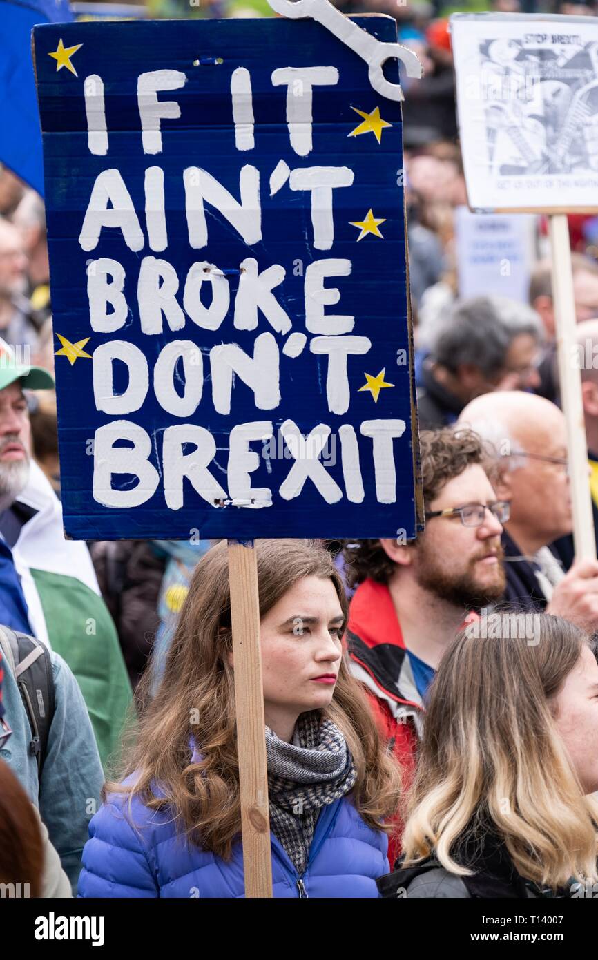 London, UK. 23rd Mar 2019. Thousands of people took part in the Put It To The People protest in central London on Saturday, March 23, 2019, calling for final say on the the UKs withdrawal from the EU. Credit: Christopher Middleton/Alamy Live News Stock Photo