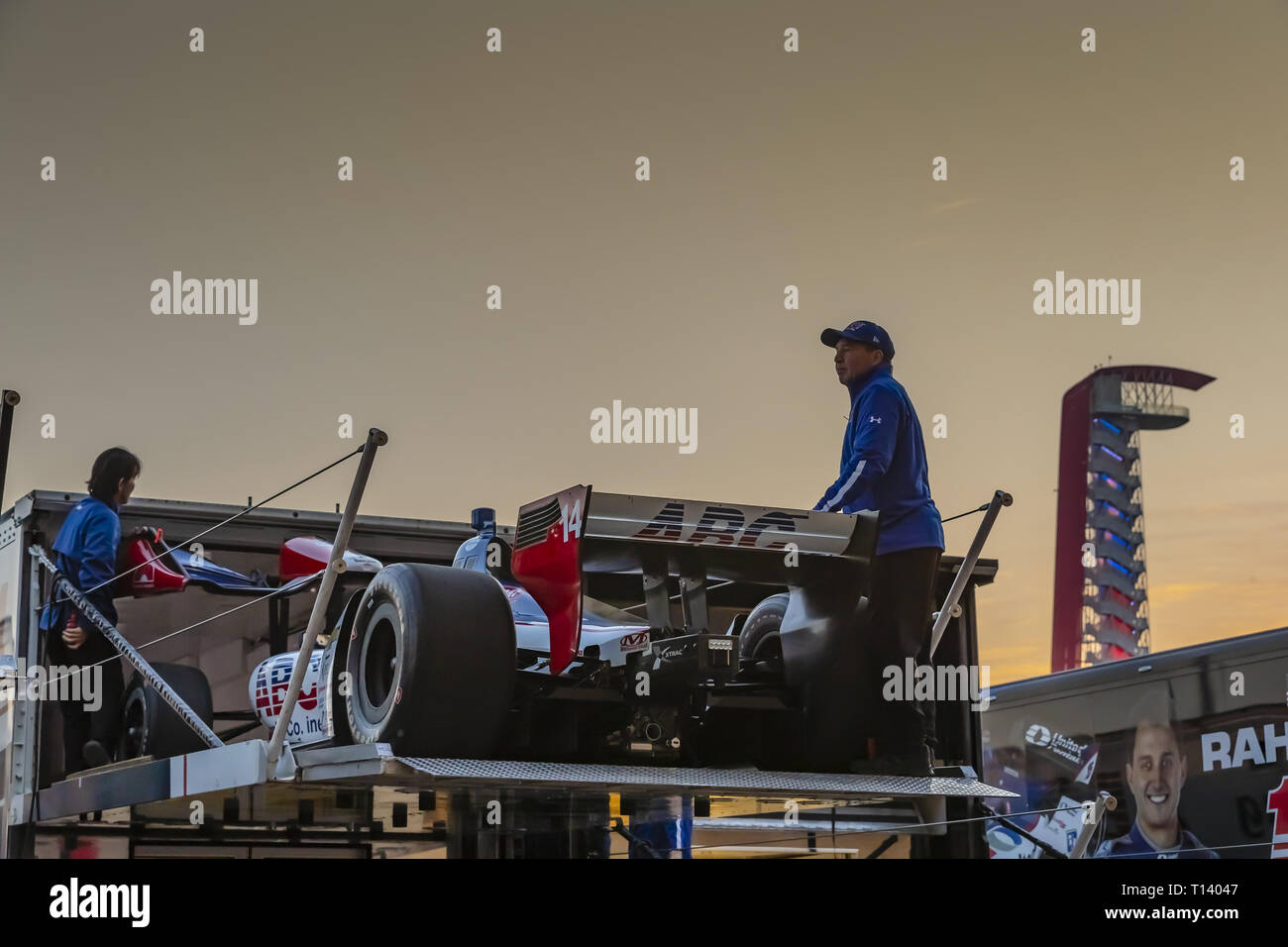 March 22, 2019 - Austin, Texas, U.S. - The AJ Foyt Racing crew unpack their cars before the first practice of the INDYCAR Classic at Circuit Of The Americas in Austin Texas. (Credit Image: © Walter G Arce Sr Asp Inc/ASP) Stock Photo