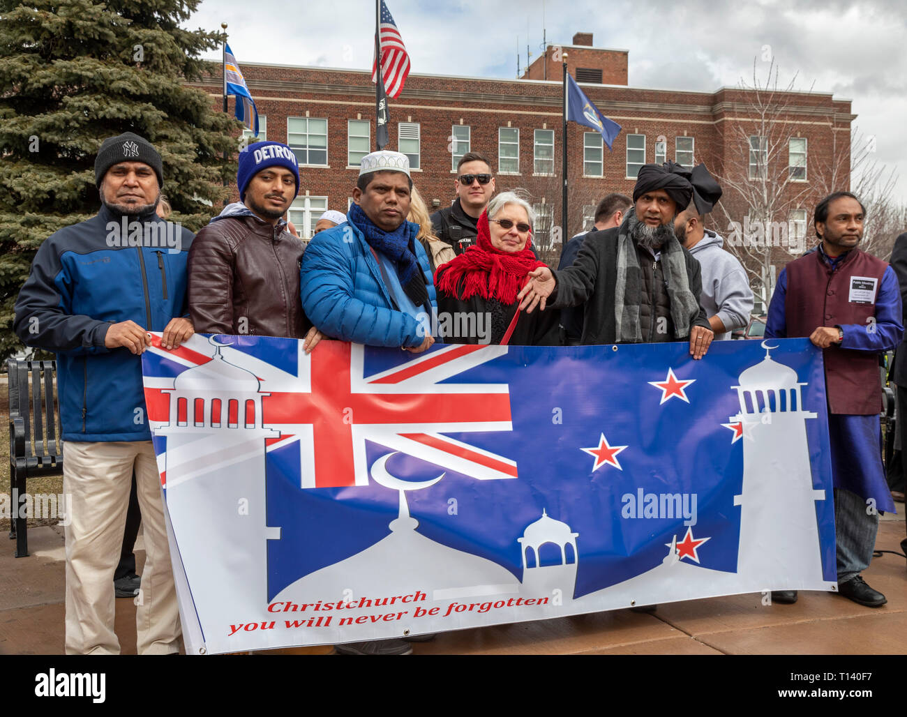 Hamtramck, Michigan, USA. 22nd Mar, 2019. A rally remembers the victims of the New Zealand mosque shootings and protests continuing Islamophobia. Hamtramck has always been a city of immigrants, most recently from Muslim countries. Credit: Jim West/Alamy Live News Stock Photo