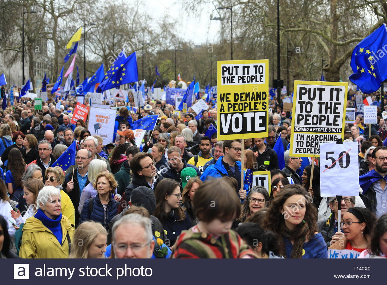 London, UK. 23rd Mar 2019. Supporters of a final say on leaving the EU have started gathering in London for the protest which will end up in Westminster.Many well known speakers including Tom Watson has said he will take part in the rally. Other speakers so far have included Caroline Lucas and Clive Lewis. Credit: Clearpix/Alamy Live News Credit: Clearpix/Alamy Live News Stock Photo