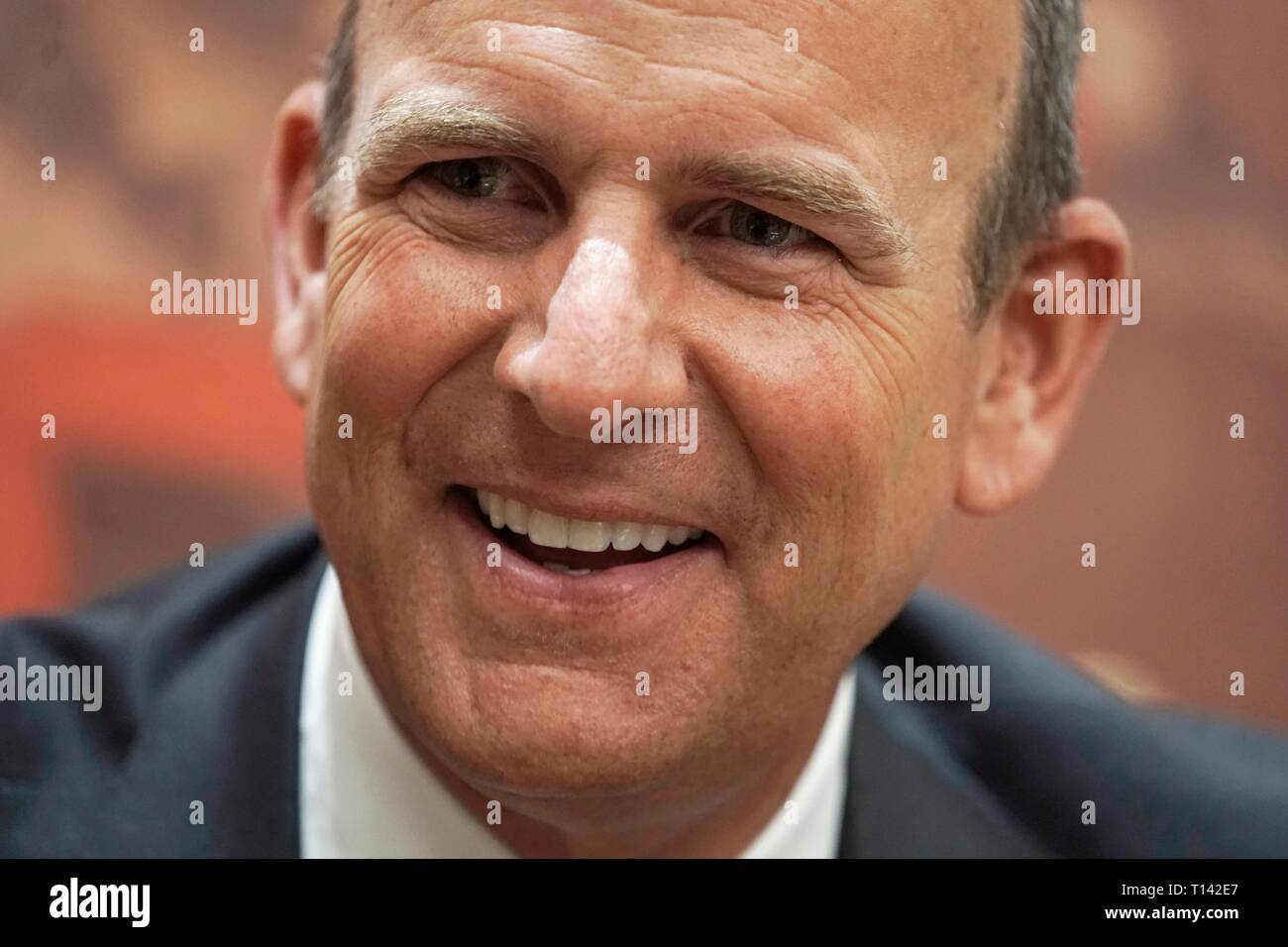 Beijing, China, 23rd march, 2019. (190323) -- BEIJING, March 23, 2019 (Xinhua) -- Doug DeVos, co-chairman of the Board of Amway Corporation, receives an interview with Xinhua during the China Development Forum 2019 in Beijing, capital of China, March 23, 2019. The three-day China Development Forum, which kicked off Saturday, will focus on key issues such as the supply-side structural reform, new measures of proactive fiscal policy, and the opening-up of the financial sector and financial stability. Credit: Xinhua/Alamy Live News Stock Photo