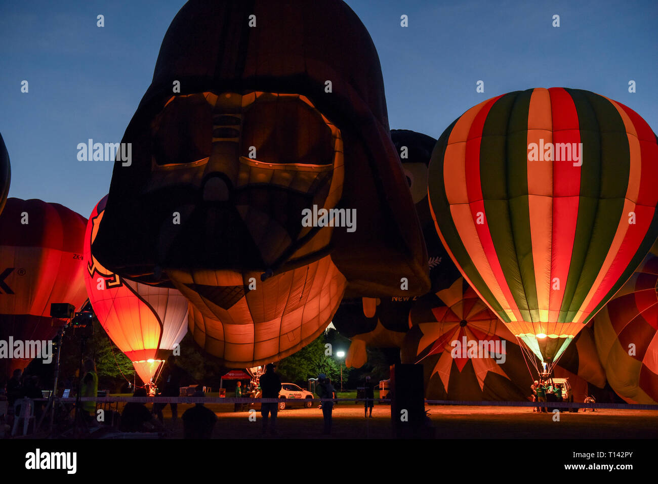 Hamilton New Zealand. 23rd Mar 2019. People light hot air