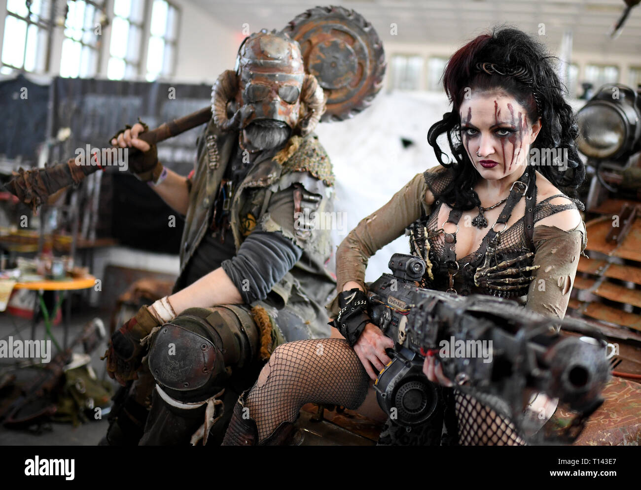 Berlin, Germany. 23rd Mar, 2019. Cosplayer of the group 'Cult of Chrome' at the 'Walker Stalker Con' in the Messe Berlin. At the meeting for fans of the series 'Game of Thrones' and 'The Walking Dead' fans can meet their idols. Credit: Britta Pedersen/dpa-Zentralbild/dpa/Alamy Live News Stock Photo