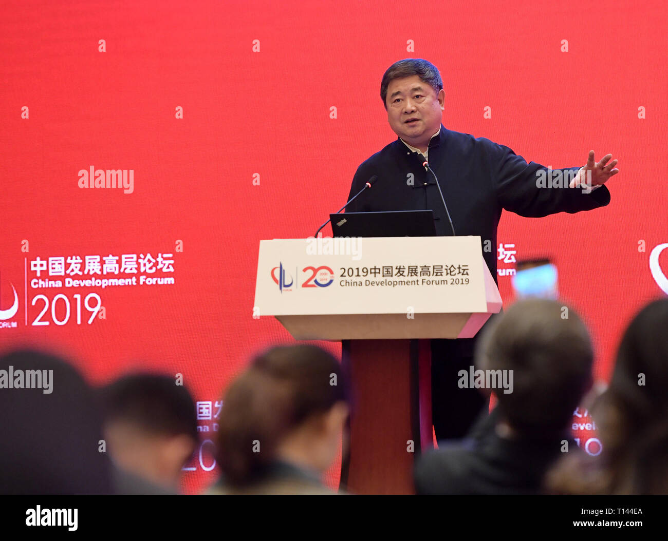 Beijing, China, 23rd march, 2019. (190323) -- BEIJING, March 23, 2019 (Xinhua) -- Shan Jixiang, curator of the Palace Museum, speaks at the Economic Summit of China Development Forum 2019 in Beijing, capital of China, March 23, 2019. The three-day China Development Forum, which kicked off Saturday, will focus on key issues such as the supply-side structural reform, new measures of proactive fiscal policy, and the opening-up of the financial sector and financial stability. Credit: Xinhua/Alamy Live News Stock Photo