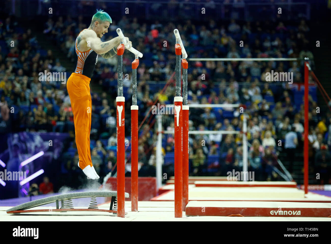 London, UK. 23rd Mar, 2019. London, 23 March, 2019 Casimir Schmidt on Men's Parallel Bars during The Superstars of Gymnastics at 02 Areana, London, England on 23 Mar 2019. Credit: Action Foto Sport/Alamy Live News Stock Photo